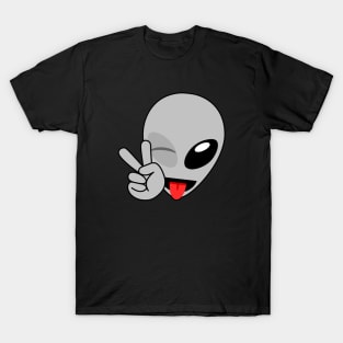 Alien Wink Peace Tongue Emoji T-Shirt